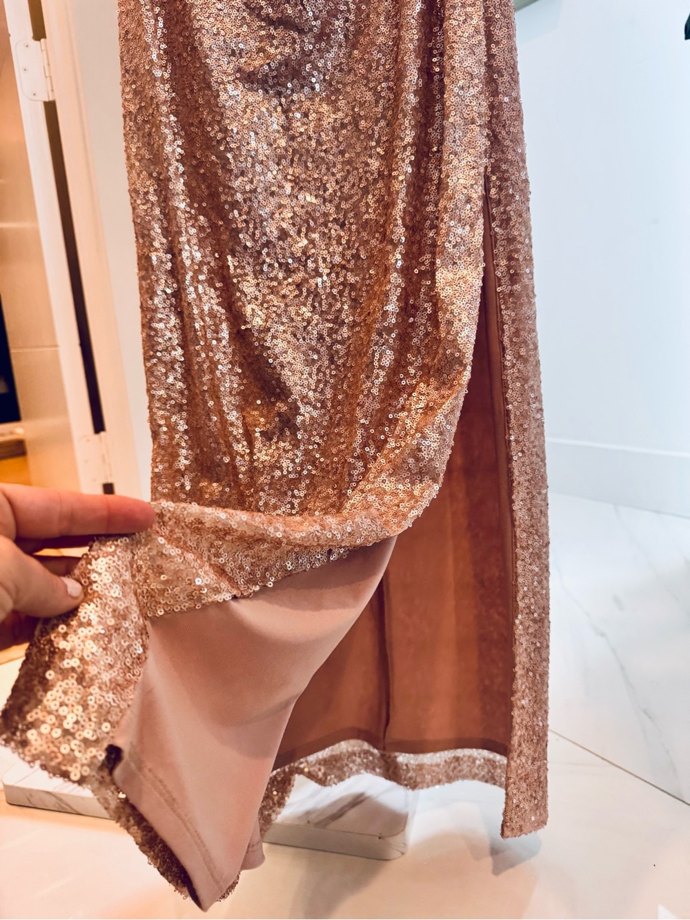 Ralph Lauren Rose Gold Sequin Slip Maxi Dress - Picture 6 of 12